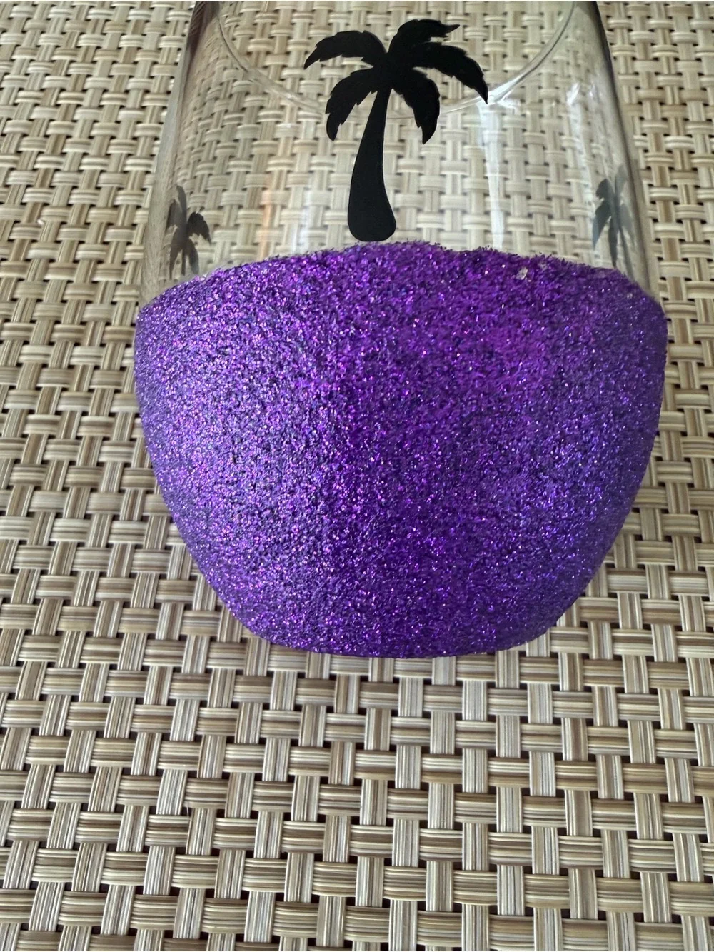 Tropical stemless Wine glass unbranded glitter dipped base palm tree decals